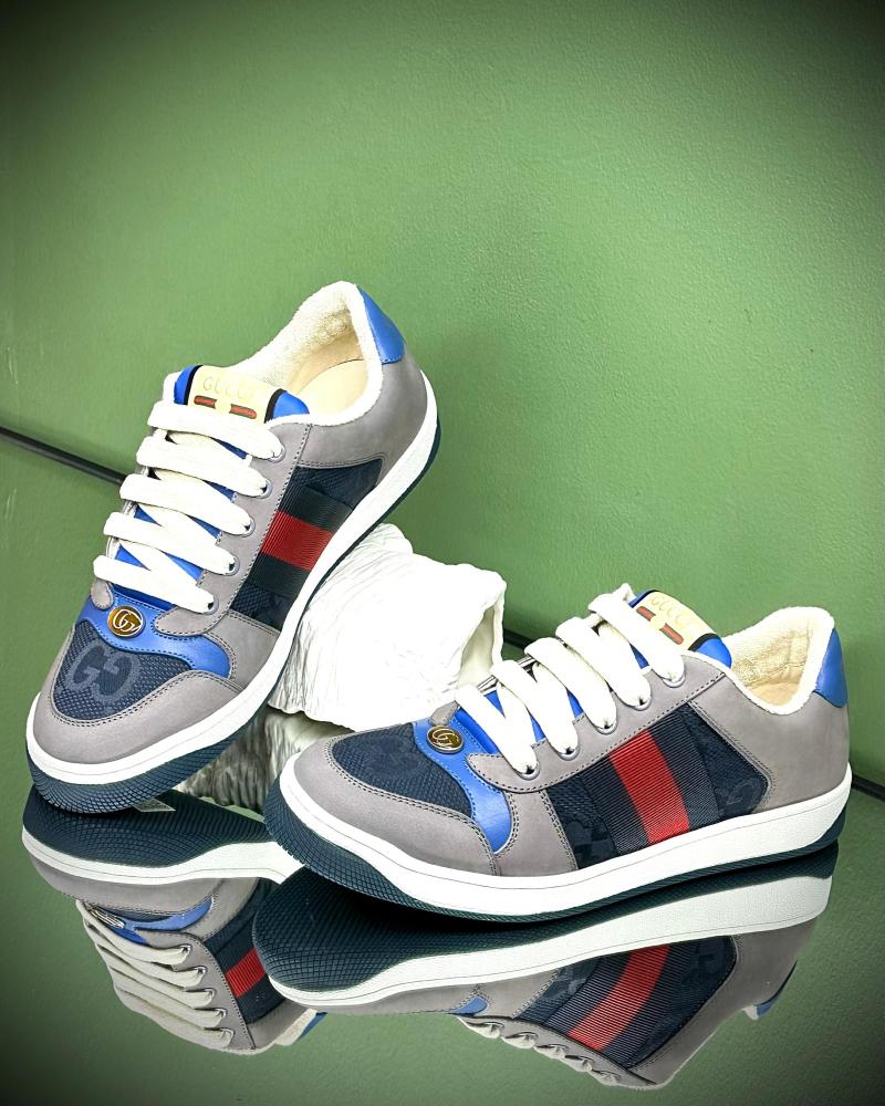 شوز قوتشي سكرينر قماشي للرجال نقش GG كحلي ورمادي