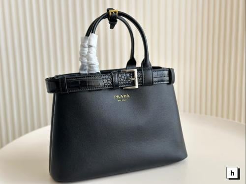Prada Women's Large 35cm Black Buckle Bag with Top Handles