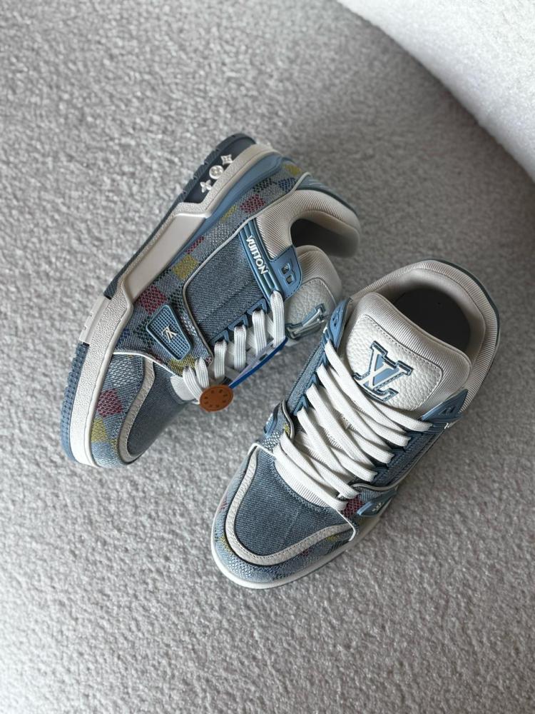 Louis Vuitton LV Trainer Men's Light Blue Colored Check Denim Sneakers