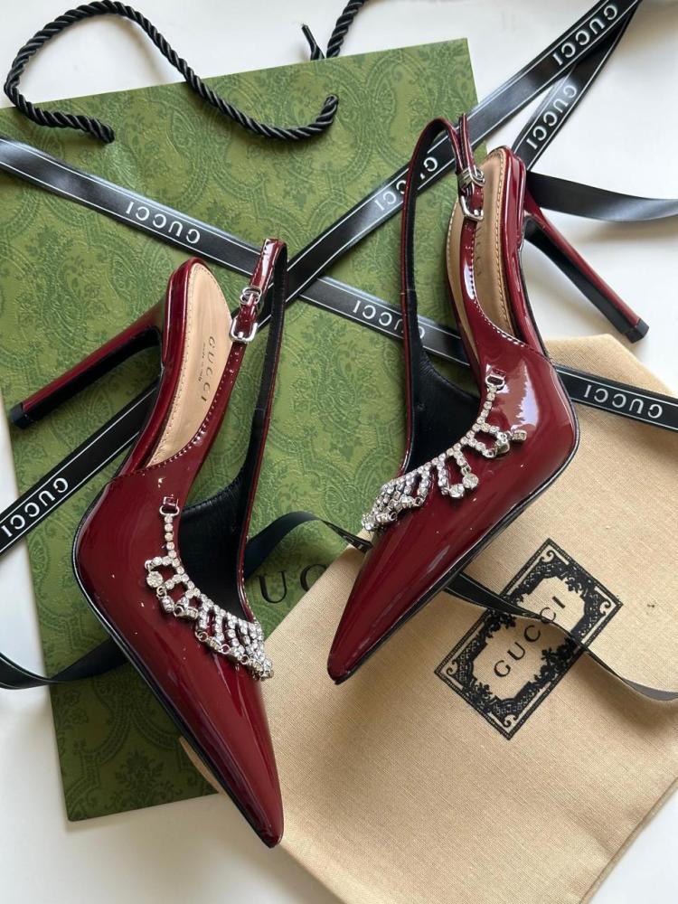 Gucci Burgundy High Heel Slingback Sandal - E-SEVEN STORE