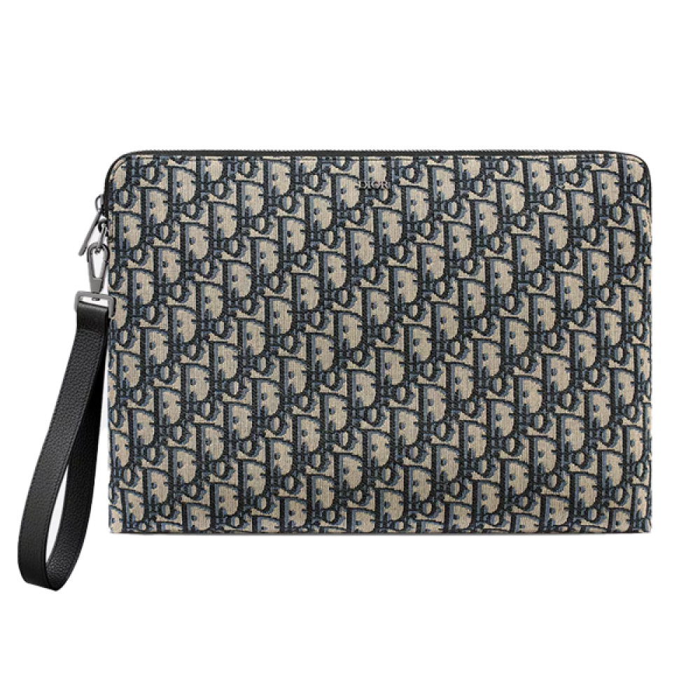 Dior Men's Pouch Handbag, Zipper Style, D Oblique Pattern