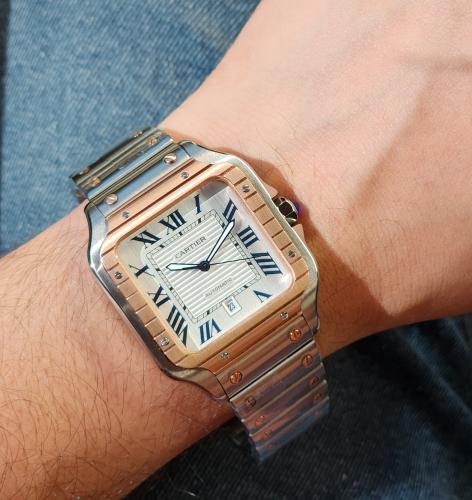 Cartier Santos de Cartier men's watch, silver and rose gold - E