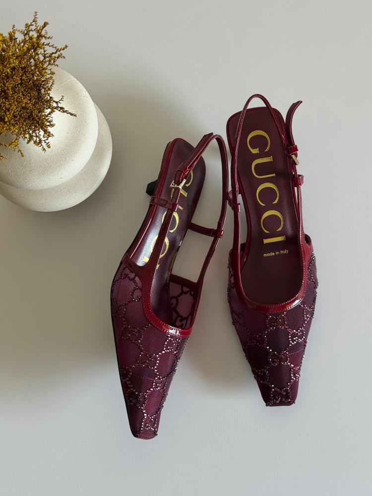 Gucci logo embellished mid-heel sandal in red E-SEVEN STORE