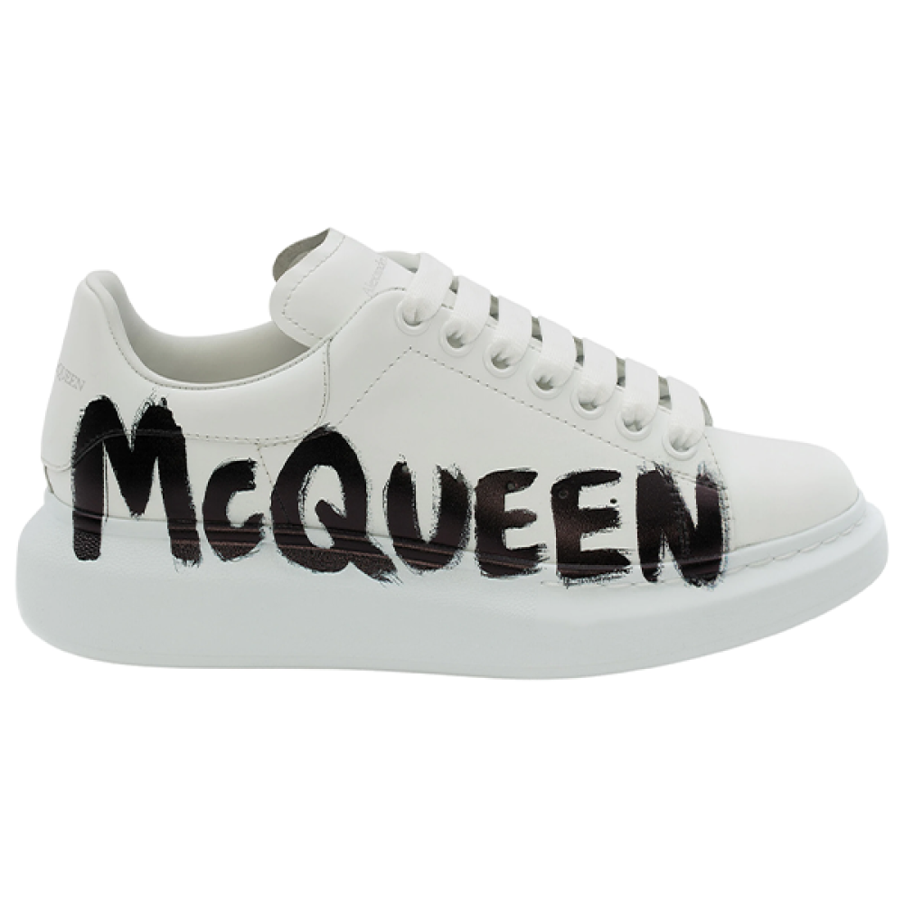 Alexander McQueen Unisex White Sneakers with Black Logo - E