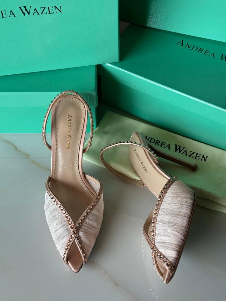 صندل اندريا وازن نسائي بحزام خلفي لون بيج مع ستراس