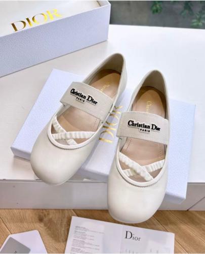 Dior Women's White Ballerina Flat with Comfortable Elastic
