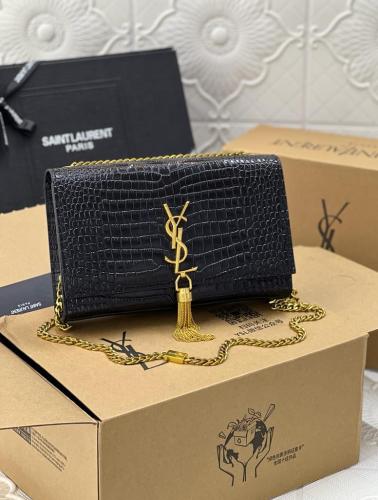 Saint Laurent Kate bag with flap and chain, 22 cm, black and gold