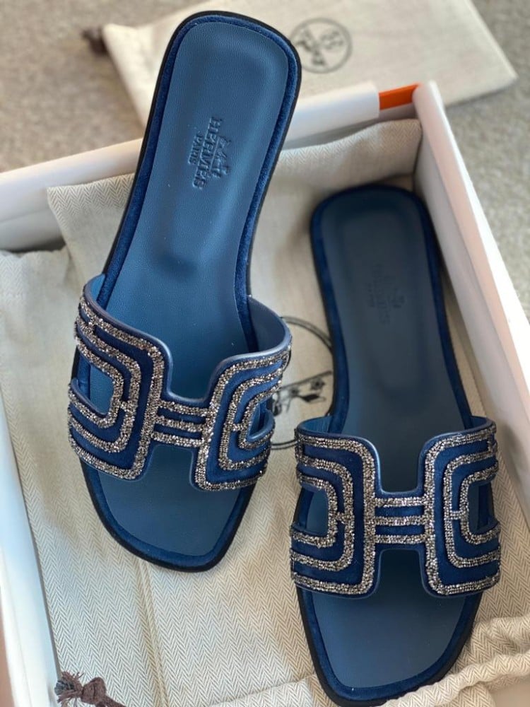 Hermes comfortable slippers with rhinestones