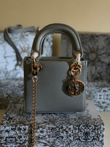 めた Dior 17cm Small Leather Bag in Grey and Gold | ESEVEN STORE