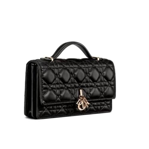 Dior Caro Bag Women's Leather Flap Bag Black Luxury - E-SEVEN STORE