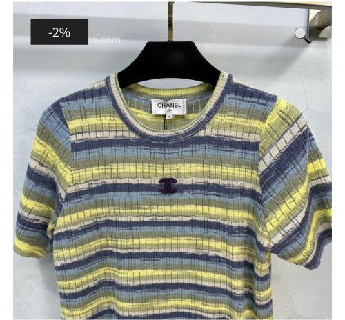 Chanel Women's T-Shirt, Sporty, Elegant, Green and Blue Striped