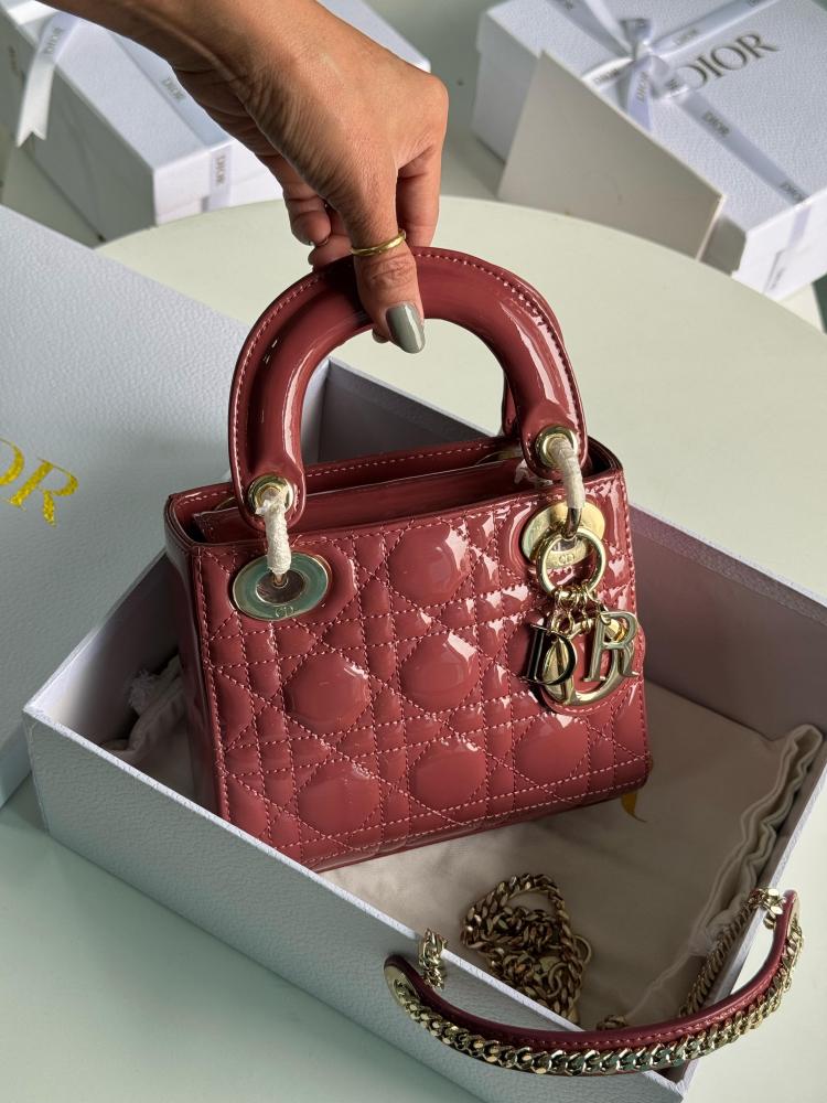 Mini Lady Dior 17cm Leather Bag in Glossy Pink - E-SEVEN STORE