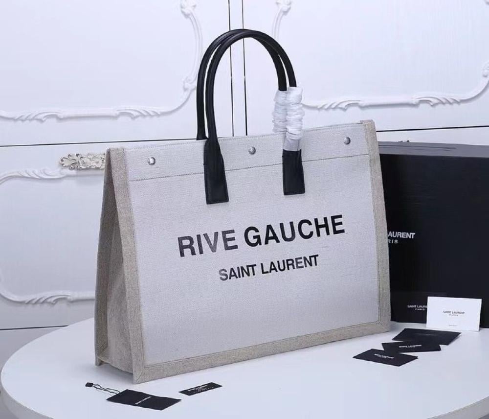 Saint Laurent Rive Gauche Handbag, White Top Handle Bag - E