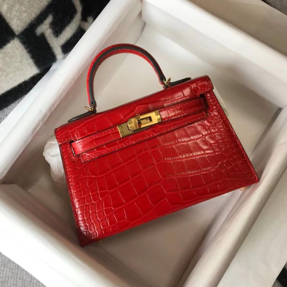 Hermes Mini Kelly Crocodile Red Women's Bag