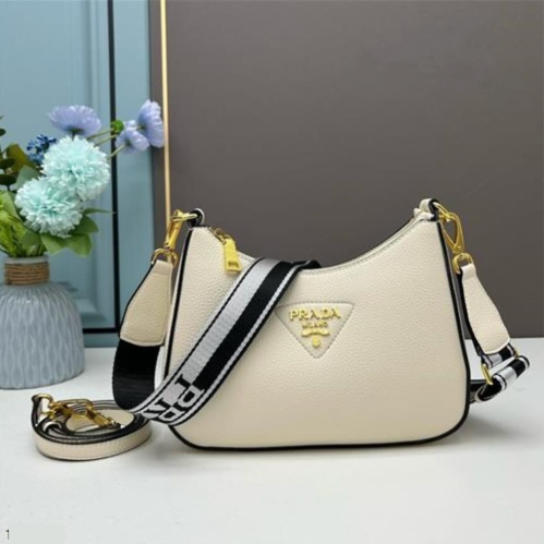 Prada Saffiano Women's White Zip Bag - E-SEVEN STORE