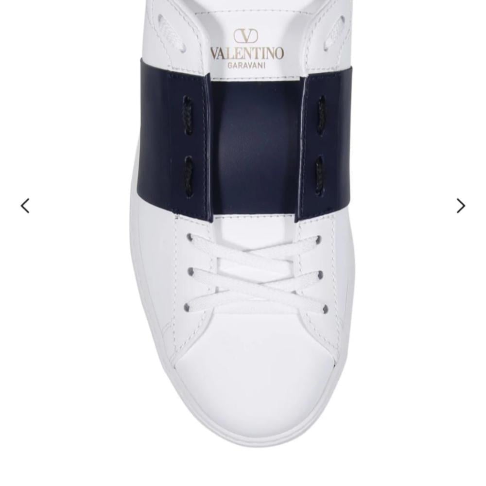 Valentino Men's Open Leather Sneakers in White and Black - E-SEVEN