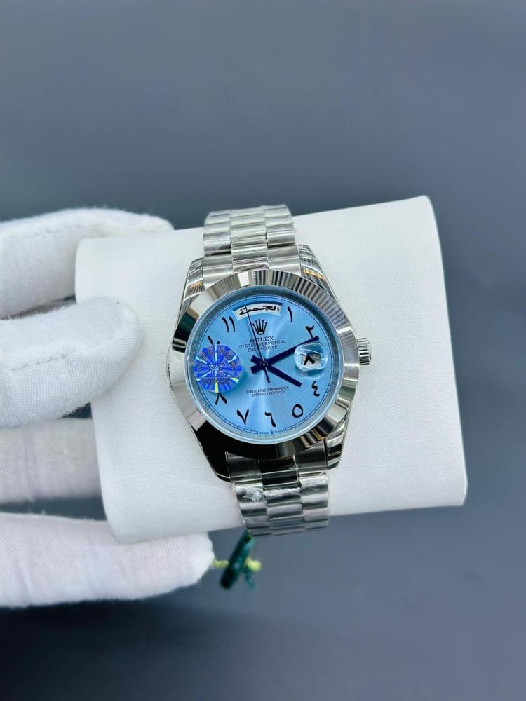 Rolex Day-Date Men's Watch Silver with Arabic Numeral Dial