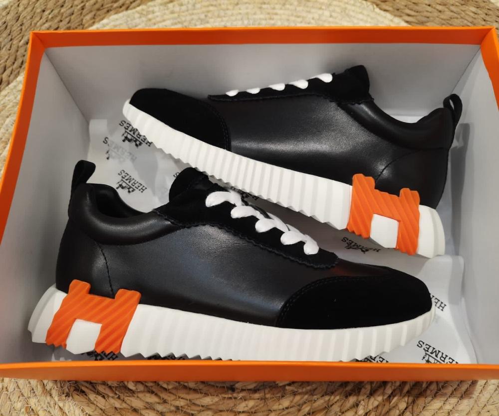 Hermes Bouncing Unisex Sneakers in Black with Orange Logo