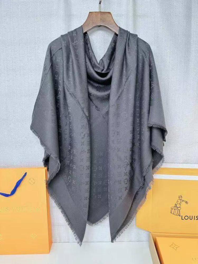 Louis Vuitton Silk Classic Monogram Shawl in Silver Grey - E