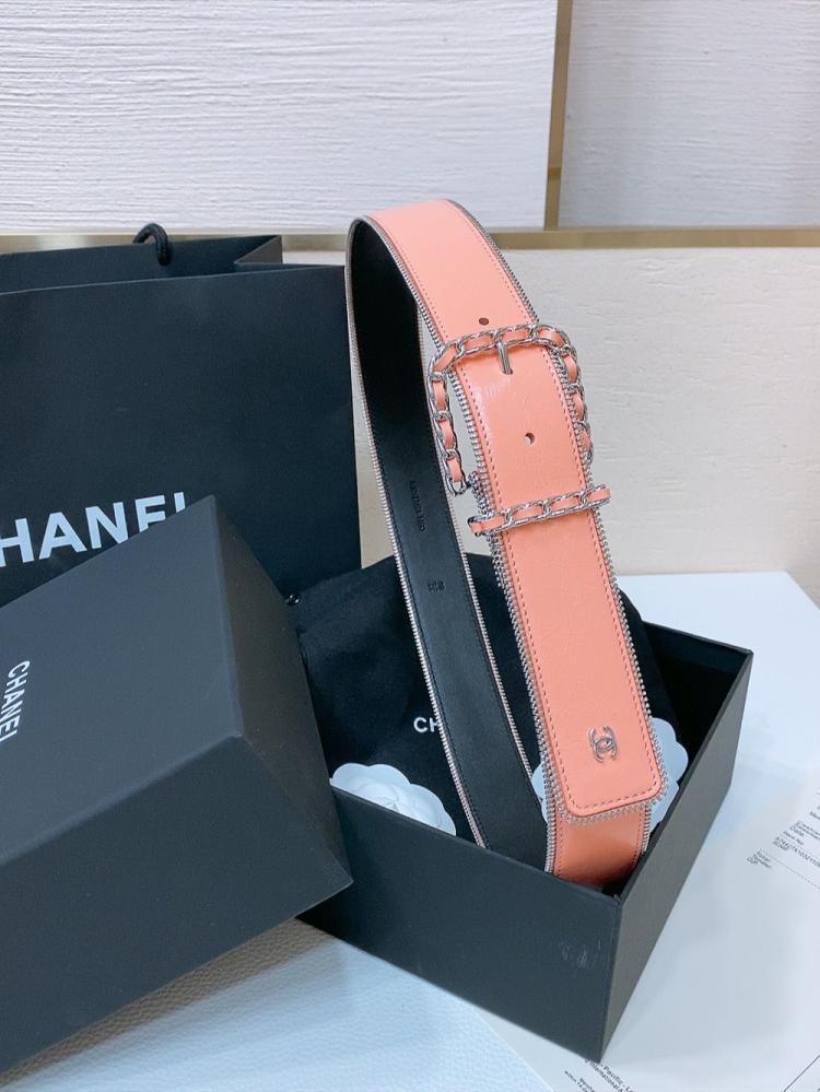 A Chanel Women's Classic Leather Belt 4cm Pink Elegant - E