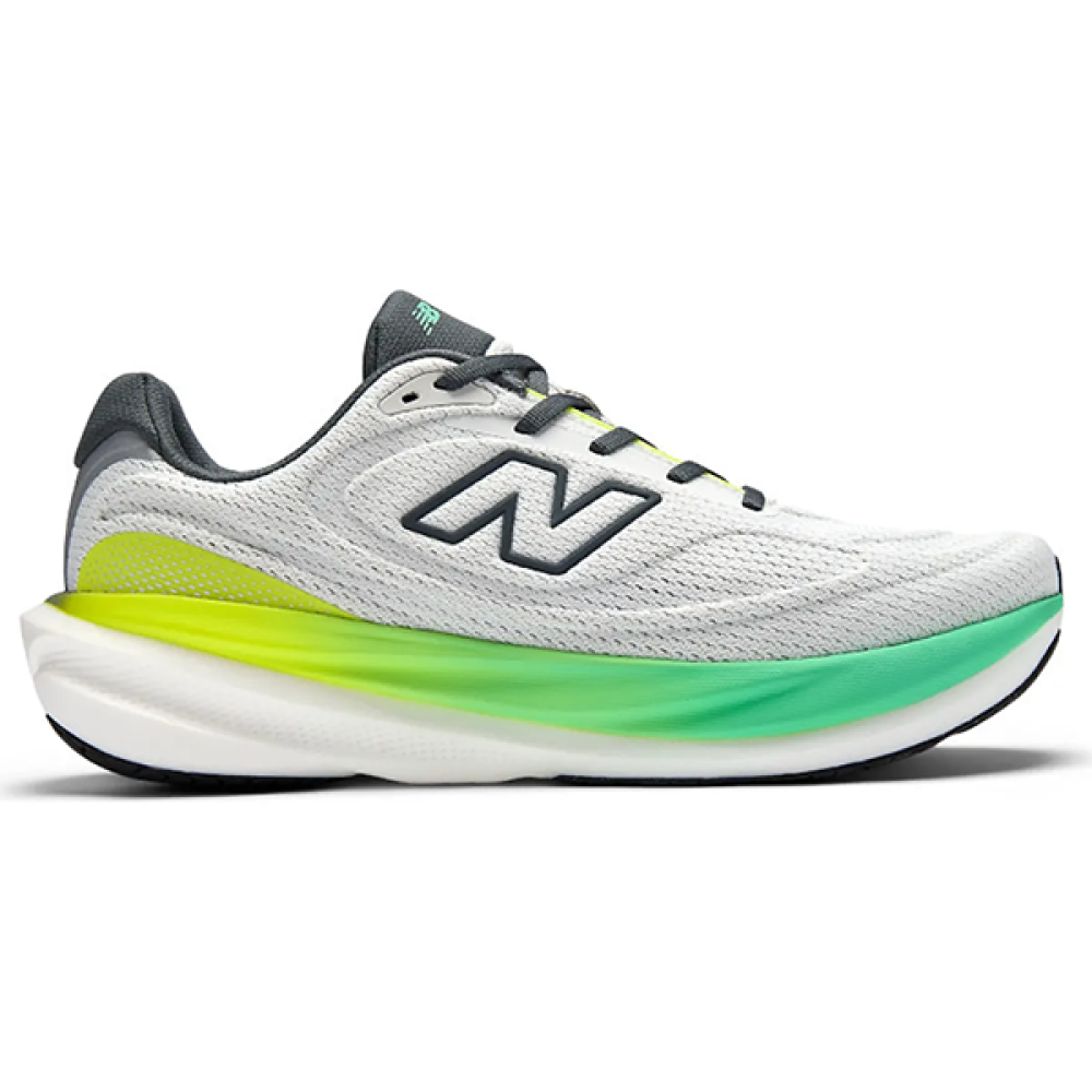 New Balance 1080 v15 Gray canvas shoe with green and yellow