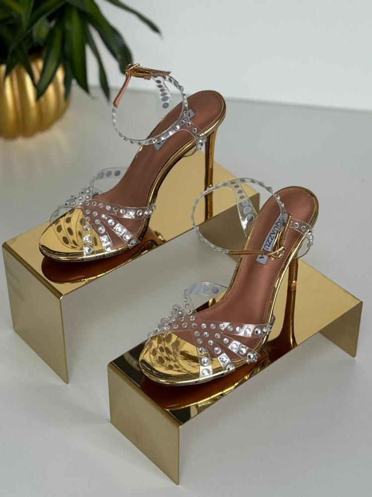 Aquazzura Tequila Women's Black Luxury Gold Sandal E-SEVEN STORE