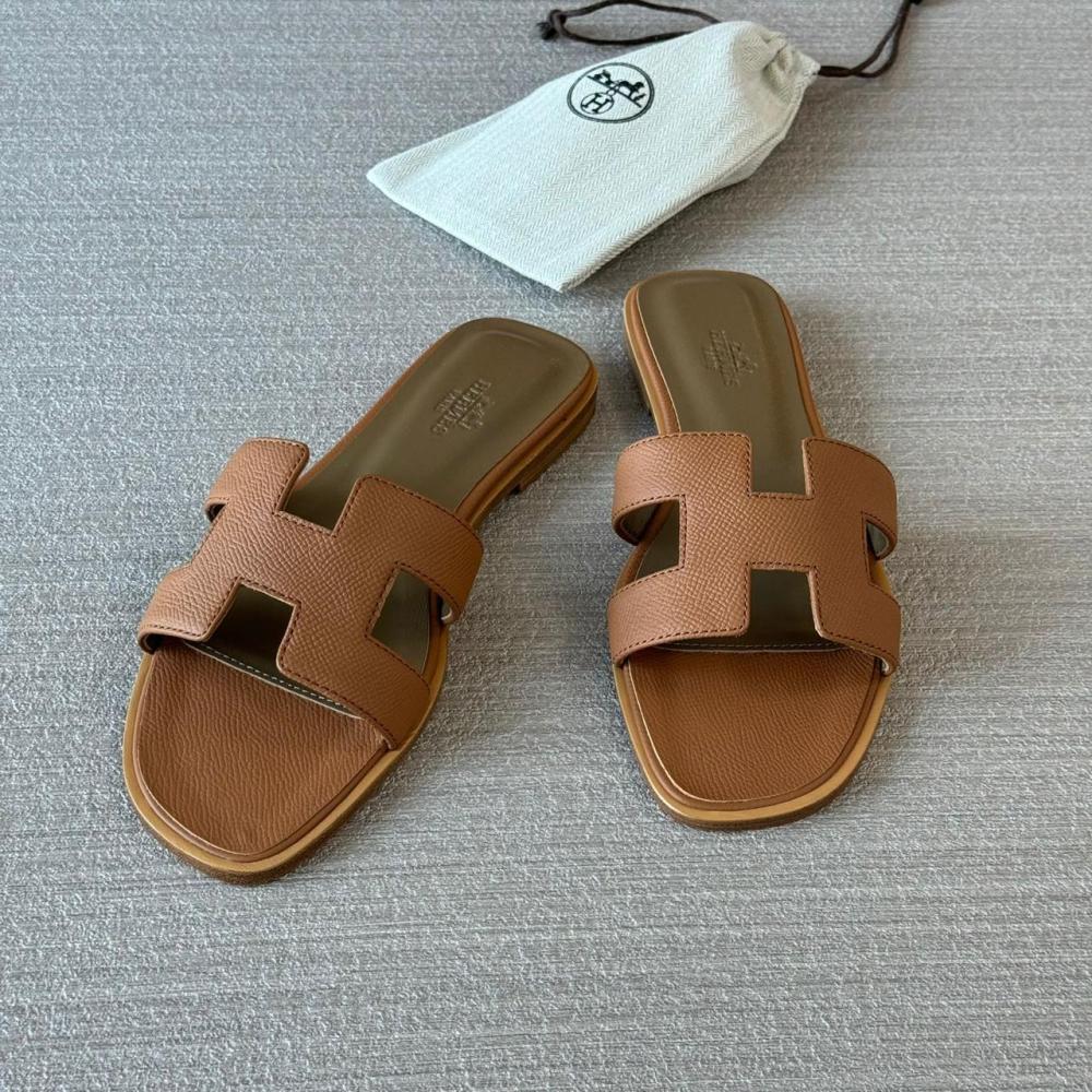 Hermes Women's Oran Flat Sandal, Luxury Brown