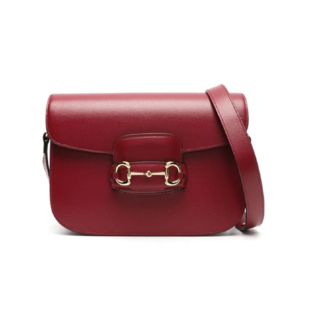 حقيبة غوتشي نسائية هورسبت جلد فاخر لون أحمر بحامل كتف