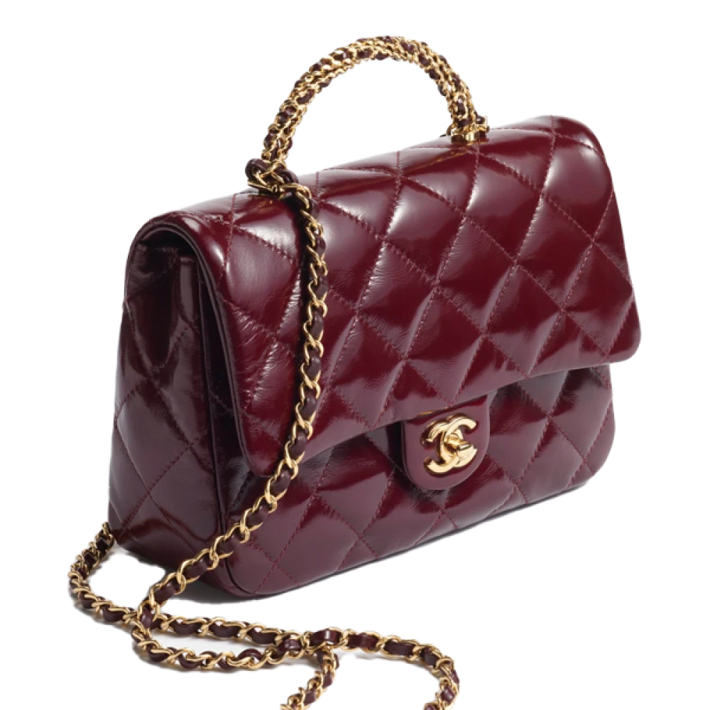 Chanel 18cm flap bag in burgundy with handle and chain