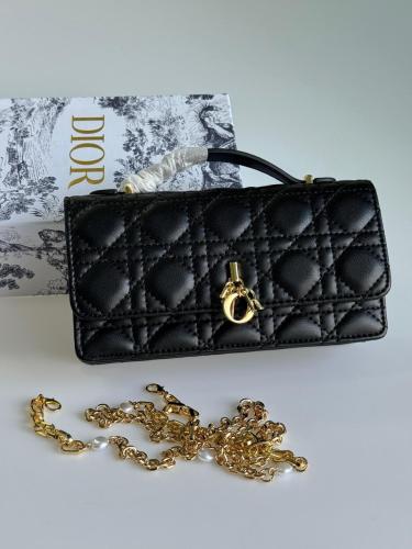 yo様 Dior Women's Rectangular Bag 21cm with Chain, Black - E-SEVEN STORE