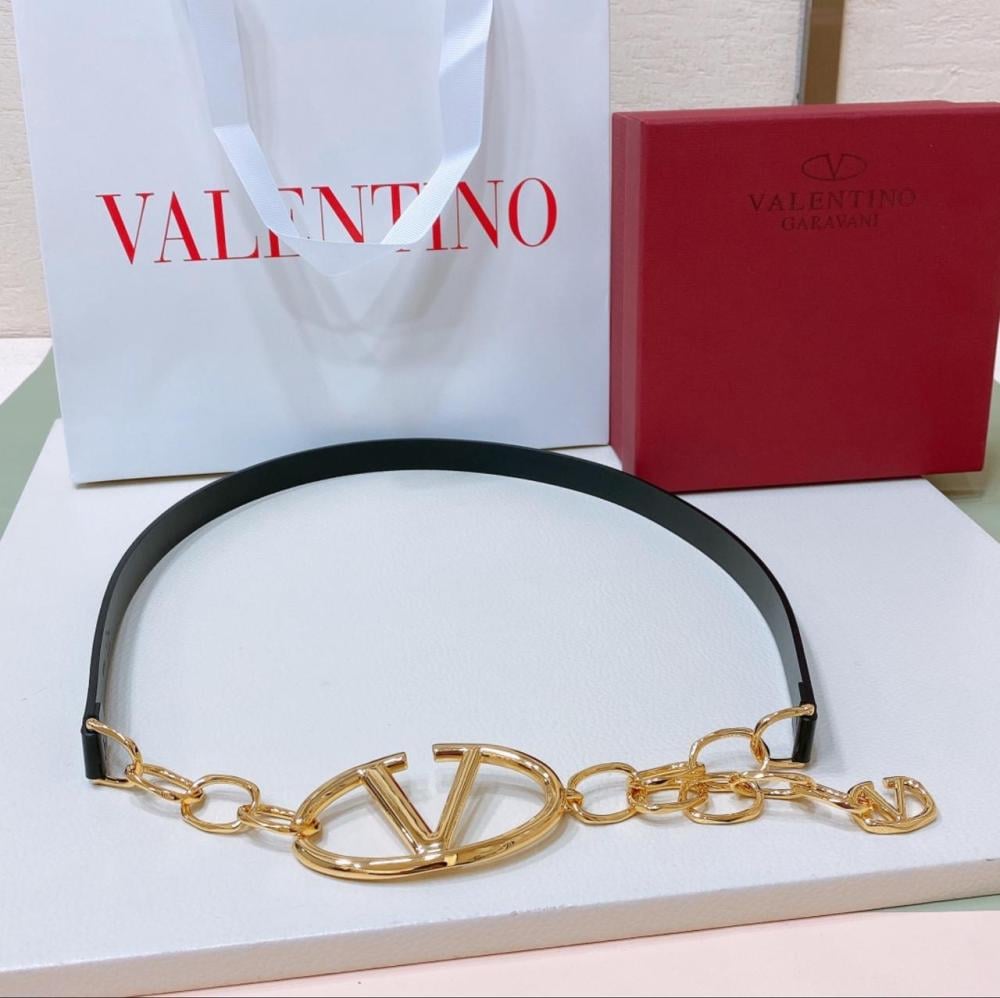 Valentino Black Gold Master Quality Leather Chain Waist Belt