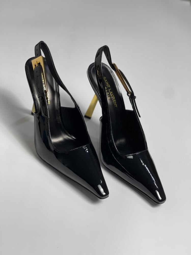 Saint Laurent Women's Black Patent Slingback High Heel Pumps E