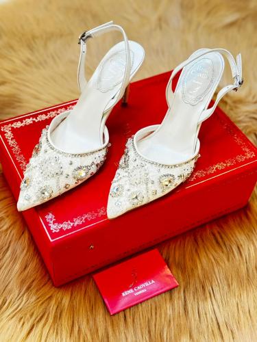 美品　RENE CAOVILLA ゴージャス Rene Caovilla Crystal White Women's Slingback Pumps - E