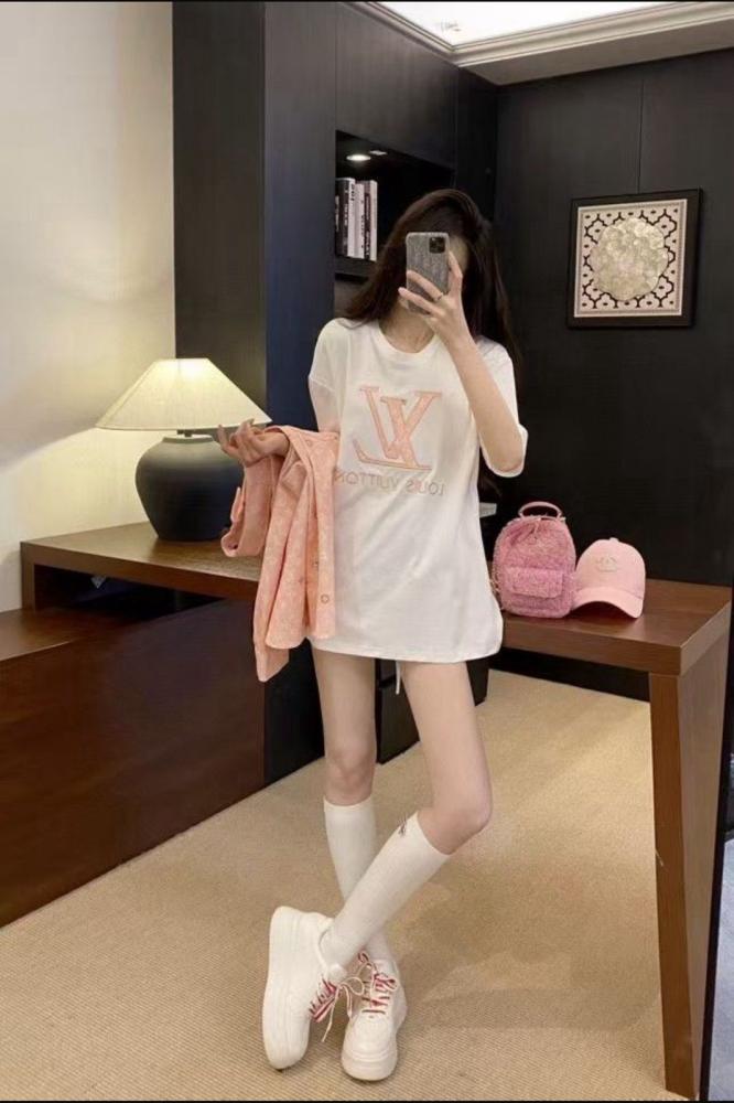 Louis Vuitton Pink White Logo T-Shirt & Shirt Women's Twins