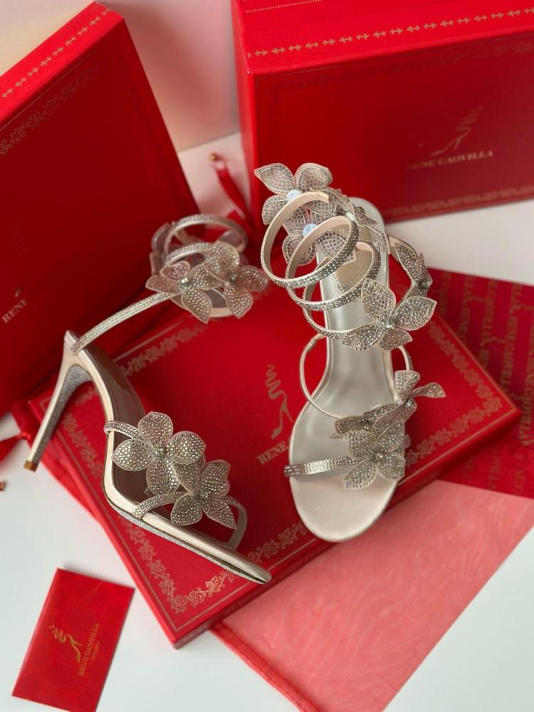 Rene Caovilla ベージュファー ミュール 約7cmヒール Rene Caovilla ベージュファー ミュール 約7cmヒール Rene