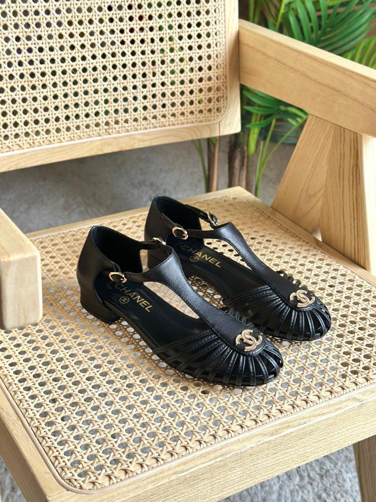 Chanel Women's Black Roman Sandal with Brand Logo