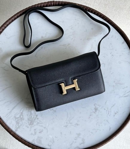 Hermes Constance shoulder bag in black with gold logo - E