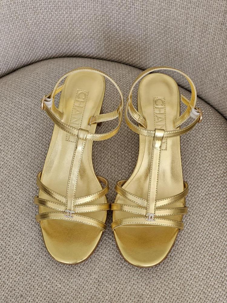 Chanel mid-heel sandal with gold strap