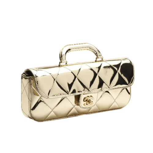 Chanel gold flap bags in two sizes, metallic leather, lined - E