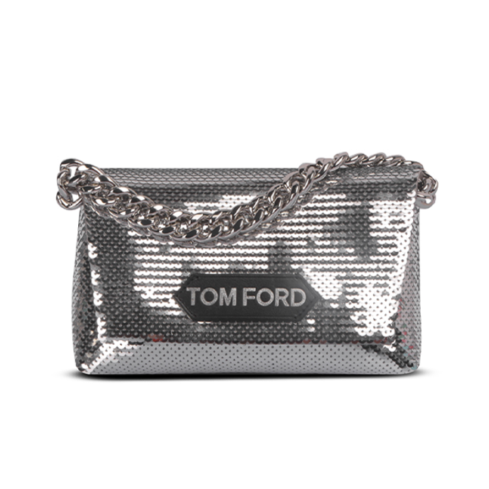 Tom Ford Squin Label Mini Bag 20cm Silver Rhinestone - E