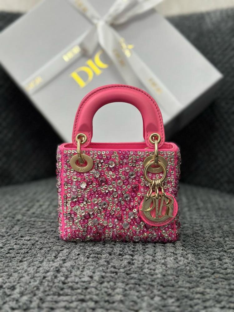 Micro Lady Dior Crystal Embellished Bag in Fuchsia - E-SEVEN