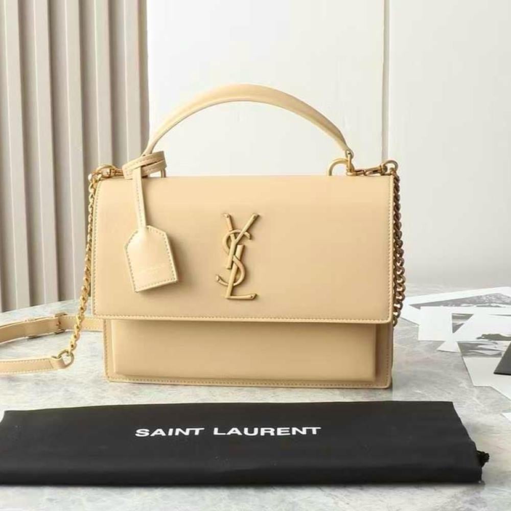 サンセット Yves Saint Laurent Sunset Medium Shoulder Bag in Beige - E