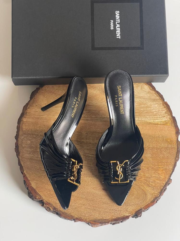Saint Laurent Babylon Sandal in Black Shiny - E-SEVEN STORE