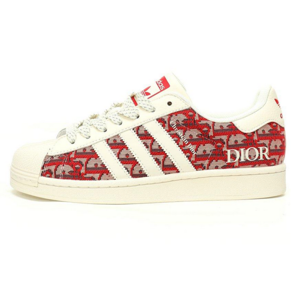 Dior x Adidas Superstar D Oblique Red Sneakers E-SEVEN STORE
