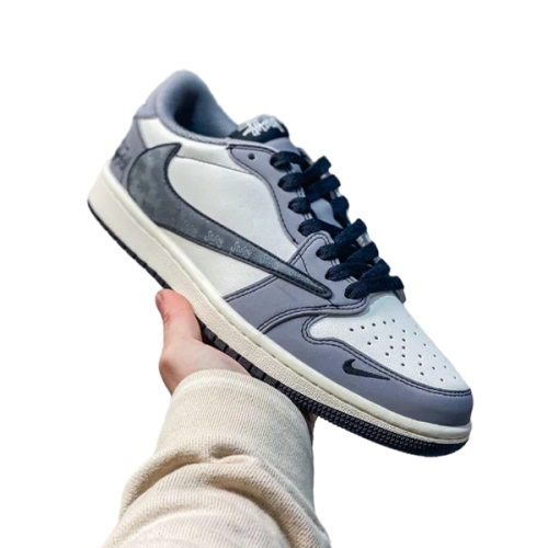Airjordan 1 x Travis Scott Basketball Shoes, Dark Gray and White