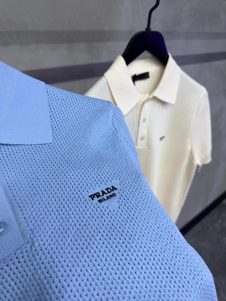 シャツ Prada Men's Stylish Button-Down Collar T-Shirt Blue Woven