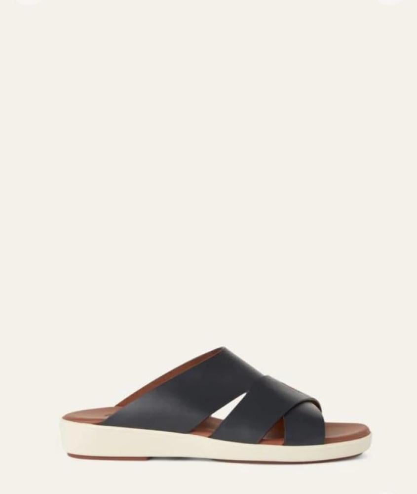 L'Orbiana luxury men's open sandal, black with honey sole