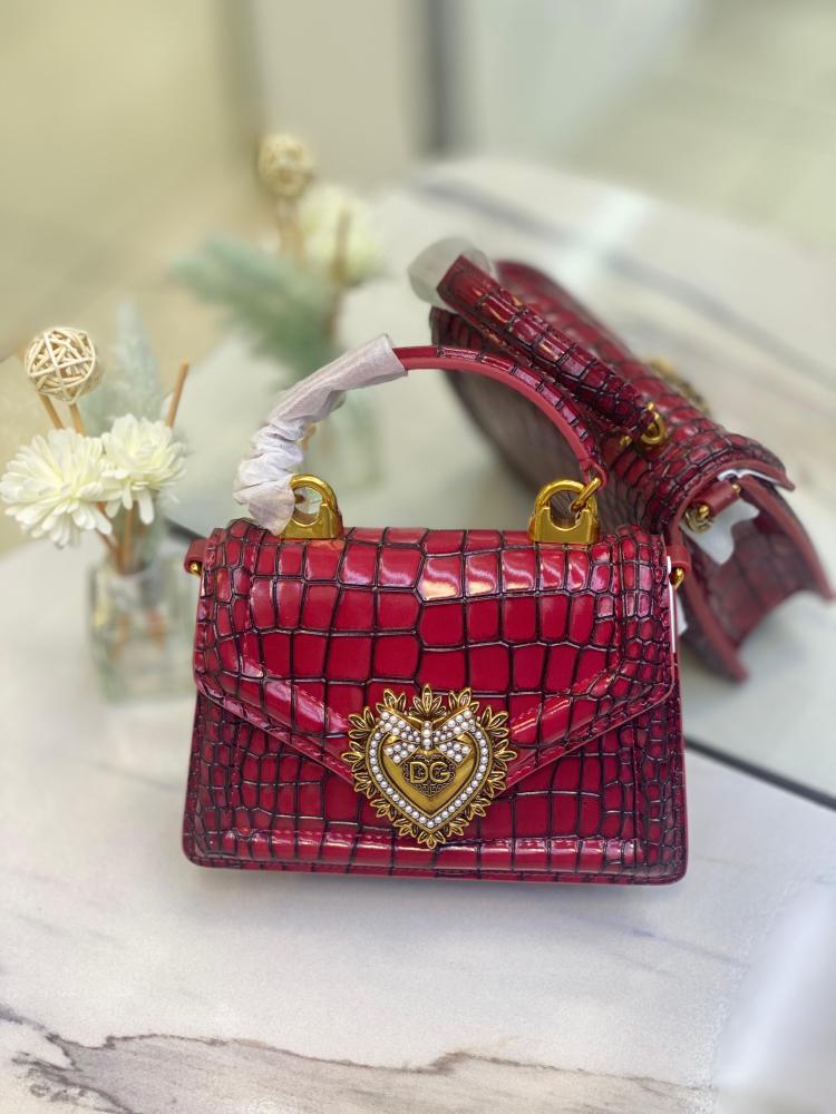 Dolce Gabbana Devotion Croco Small Bag in Red and Gold E-SEVEN