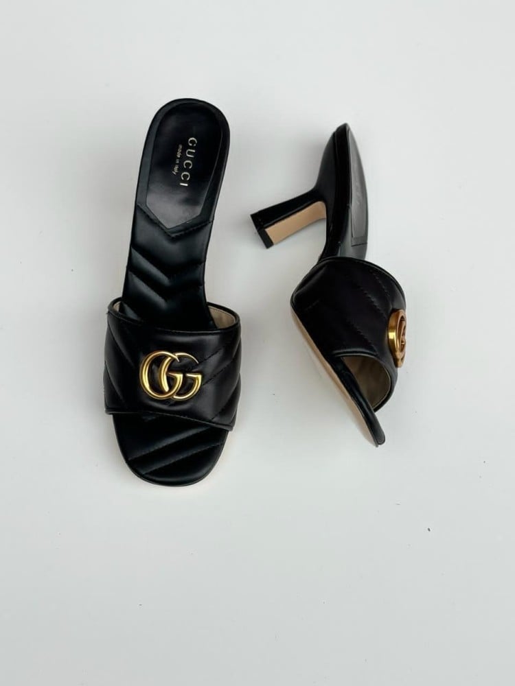 Gucci Women's Mid Heel Slipper, High Quality, Black, Elegant with