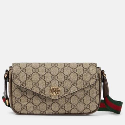 Gucci Ophidia GG flap shoulder bag in beige brown - E-SEVEN